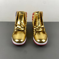 High Top Sneakers, Gold Red Colorway, Lace Up Design, Casual Gift for Sneaker Fans