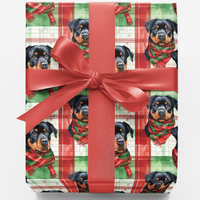 Plaid Holiday Dog Gift Wrap, Rottweiler Christmas Wrapping Paper, Festive Puppy Present Paper, Dog Lover Xmas Gift Wrapping Paper Roll