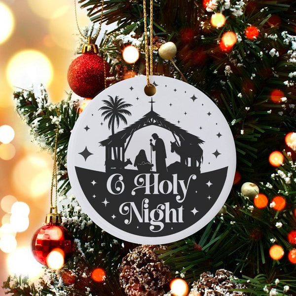 Religious Nativity Scene Ornament, O Holy Night Nativity Christmas Ornament, Christian Ceramic Tree Ornament, Spiritual Faith