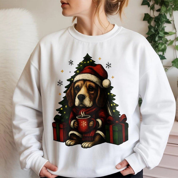 Adorable Santa Beagle Dog Sweatshirt, Beagle Christmas Sweatshirt, Retro Holiday Dog Lover Crewneck, Winter Puppy Pullover, P