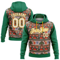 Personalized Ugly Sweater Hoodie, Custom Christmas Hoodie, Kelly Green Gold Holiday Hoodie, Custom Name Number Sweatshirt, Xmas Present