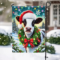 Winter Farm Animal Yard Banner, Christmas Cow Santa Hat Garden Flag, Double Sided Holiday Farmhouse Flag, Porch Lawn Decor