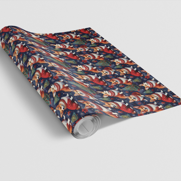 Festive Pembroke Dog Gift Wrap, Corgi Christmas Wrapping Paper, Holiday Evergreen Dog Present Paper, Winter Xmas Gift Wrappin