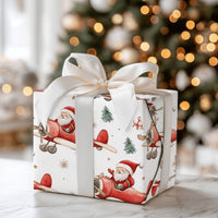 Watercolor Aviation Christmas Gift Wrap, Santa Flying Airplane Wrapping Paper, Vintage Red Plane Wrapping Paper, Pilot Holiday Gift Wrap