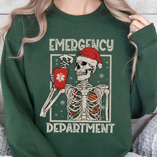 Skeleton Nurse Christmas Sweatshirt, Emergency Department Christmas Sweatshirt, ER Holiday Crewneck, Medical Christmas Sweats