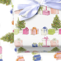 Watercolor Holiday Presents Gift Wrap, Christmas Tree Wrapping Paper, Festive Colorful Xmas Tree Gift Wrapping Paper, Winter Present Wrap