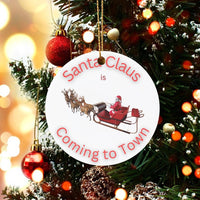 Festive Sleigh and Reindeer Christmas Ornament, Santa Claus Is Coming to Town Ornament, Holiday Tree Ceramic Ornament, Xmas Decor Present