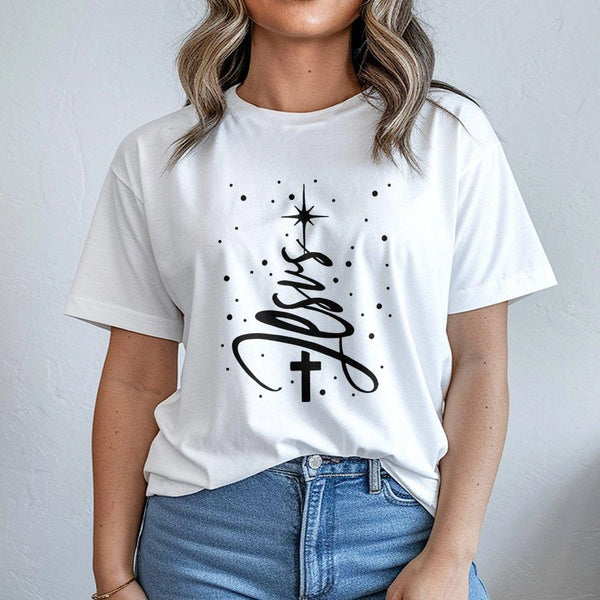 Christian Cross Holiday Shirt, Jesus Christmas Tree T-Shirt, Merry Christmas Jesus Shirt, Religious Faith Graphic Tee, Xmas F