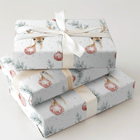 Woodland Deer Holiday Gift Wrap, Watercolor Reindeer Christmas Wrapping Paper, Ornament Wrapping Paper, Rustic Christmas Gift Wrap Roll