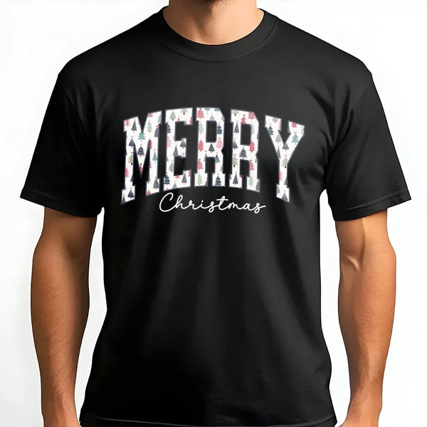 Retro Christmas Tree Varsity Shirt, Merry Christmas T-Shirt, Adorable Holiday Graphic Tee, Festive Winter Aesthetic Xmas Vaca