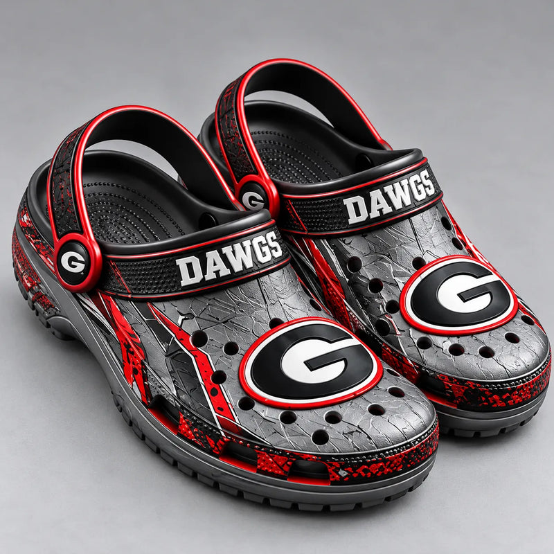 UGA Dawgs - Silver Fracture Graphic Clogs