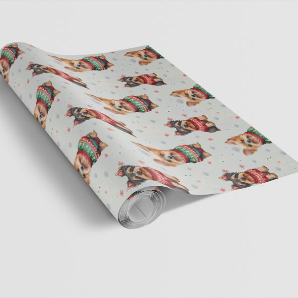 Yorkie Christmas Sweater Gift Wrap, Yorkshire Terrier Wrapping Paper, Festive Dog Holiday Wrapping Paper, Adorable Puppy Xmas