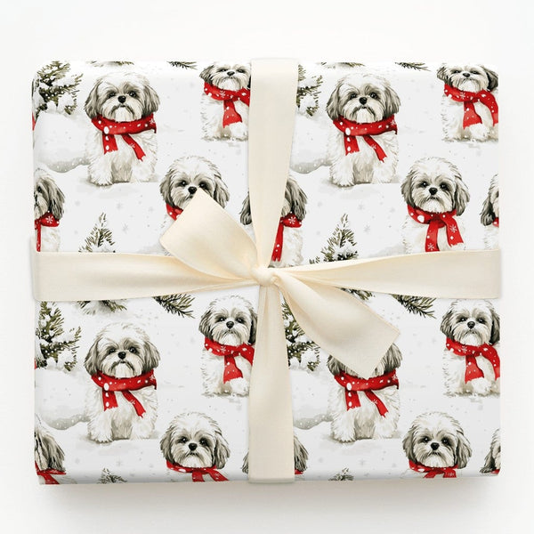 Winter Dog Gift Wrap, Shih Tzu Christmas Wrapping Paper, Adorable Puppy Holiday Wrapping Paper, Festive Pet Gift Wrap, Xmas P