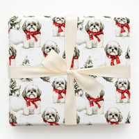 Winter Dog Gift Wrap, Shih Tzu Christmas Wrapping Paper, Adorable Puppy Holiday Wrapping Paper, Festive Pet Gift Wrap, Xmas Present Paper