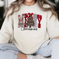 Retro Leopard Christmas Tree Crewneck, Leopard Print Tree Merry Christmas Sweatshirt, Festive Holiday Pullover, Womens Christmas Sweater