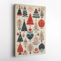 Nordic Tree Wall Art Canvas, Scandinavian Folk Art Christmas Canvas, Winter Holiday Wall Decor, Modern Festive Canvas Print