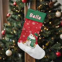 Cat with Scarf Holiday Stocking, Personalized Kitten Christmas Stocking, Snowflake Winter Pet Stocking, Adorable Fireplace Holiday Decor Present