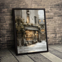 Snowy Street Oil Painting Print, Victorian Winter Toy Shop Canvas Wall Art, Vintage Christmas Wall Art, Holiday Printable Digital Download