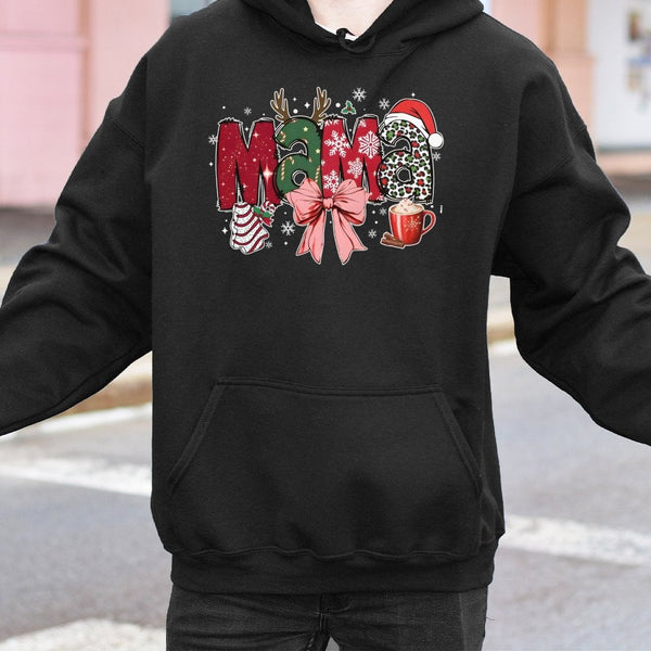 Leopard Print Holiday Sweatshirt, Christmas Mama Hoodie, Festive Mom Pullover Hoodie, Adorable Winter Graphic Hooded Sweater,