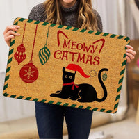 Holiday Pet Lover Welcome Mat, Humorous Black Cat Christmas Doormat, Adorable Winter Front Door Mat, Xmas Porch Rug, Cat Mom Christmas Present