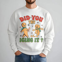 Humorous Gingerbread Christmas Sweater, Did You Try Icing It Sweatshirt, Adorable Holiday Cookie Crewneck, Winter Holiday Graphic Sweatshirt