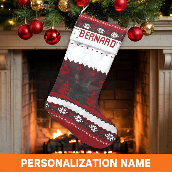 Personalized Bunny Holiday Stocking, Rabbit Christmas Stocking, Custom Name Xmas Stocking, Adorable Pet Christmas Decor, Fami