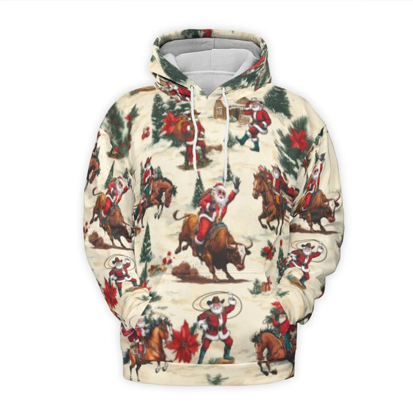 Bull Riding Christmas Hoodie, Western Cowboy Santa Hoodie, Rodeo Holiday Sweatshirt, Country Xmas Graphic Hoodie, Festive Rod
