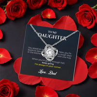Message Card Rotating Rose Gift Box, Love Knot Necklace for Daughter, White Gold Love Knot Pendant Necklace, Birthday Christmas Present