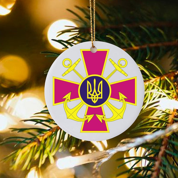 Tryzub Emblem Anchor Tree Ornament, Ukrainian Navy Ceramic Ornament, Ukrainian Heritage Ornament, Military Pride Christmas Pr