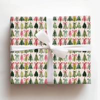 Watercolor Bow Gift Wrap, Pink Christmas Tree Wrapping Paper, Festive Green Christmas Wrapping Paper, Adorable Holiday Wrapping Paper Roll