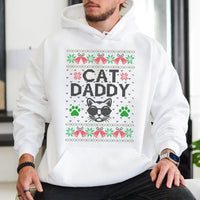 Humorous Cat Lover Holiday Hoodie, Cat Daddy Ugly Christmas Hoodie, Vintage Feline Graphic Hoodie, Adorable Pet Lover Xmas Hooded Sweatshirt Present