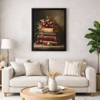 Antique Books Wall Art Print, Christmas Still Life Canvas Print, Vintage Holiday Canvas Print, Winter Digital Download, Book Lover Present