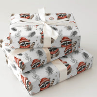 Red Scarf Hat Animal Gift Wrap, Winter Raccoon Wrapping Paper, Watercolor Christmas Wrapping Paper, Woodland Holiday Gift Wrap, Adorable Paper
