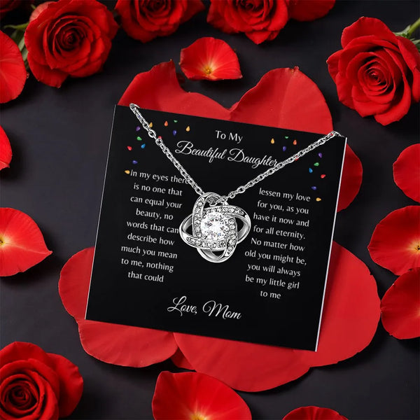 White Gold Eternal Bond CZ Pendant Necklace, Love Knot Necklace for Daughter, Christmas Birthday Jewelry Present for Daughter