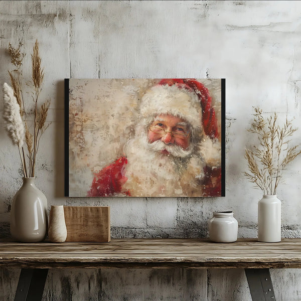 Painterly Christmas Portrait Canvas Print, Santa Claus Canvas Wall Art, Festive Holiday Wall Art Canvas, Vintage St Nick Home