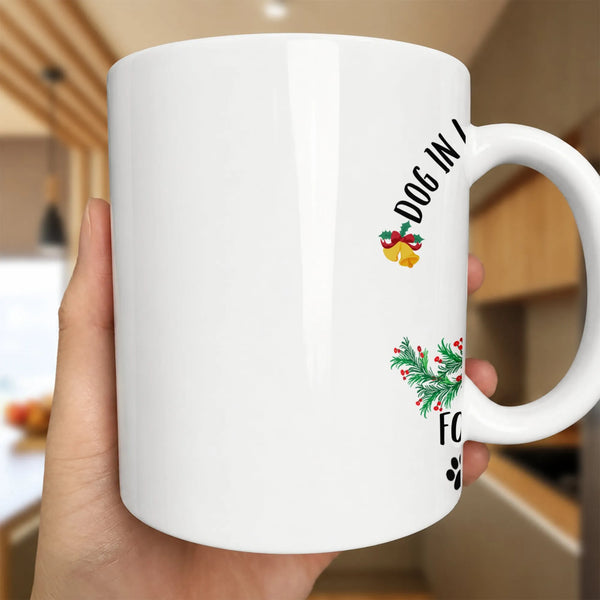 Festive Winter Pine Dog Lover Coffee Cup, Christmas Dog Holiday Bells Ceramic Mug, Dog Mom Christmas Present Mug, Glossy Cera