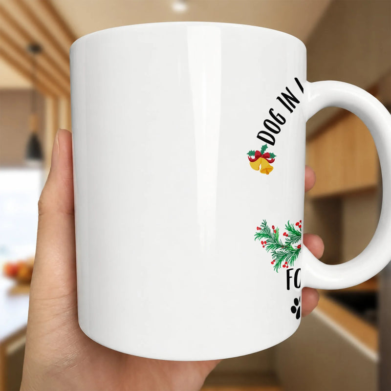 Festive Winter Pine Dog Lover Coffee Cup, Christmas Dog Holiday Bells Ceramic Mug, Dog Mom Christmas Present Mug, Glossy Ceramic Xmas Dog Mug