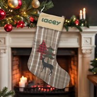 Personalized Christmas Stocking, Rustic Plaid Reindeer Christmas Stocking, Holiday Farmhouse Stocking, Comfy Winter Fireplace Decor Present