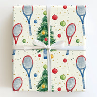Watercolor Racket Holiday Gift Wrap, Tennis Christmas Tree Wrapping Paper, Tennis Player Xmas Wrapping Paper, Coach Present