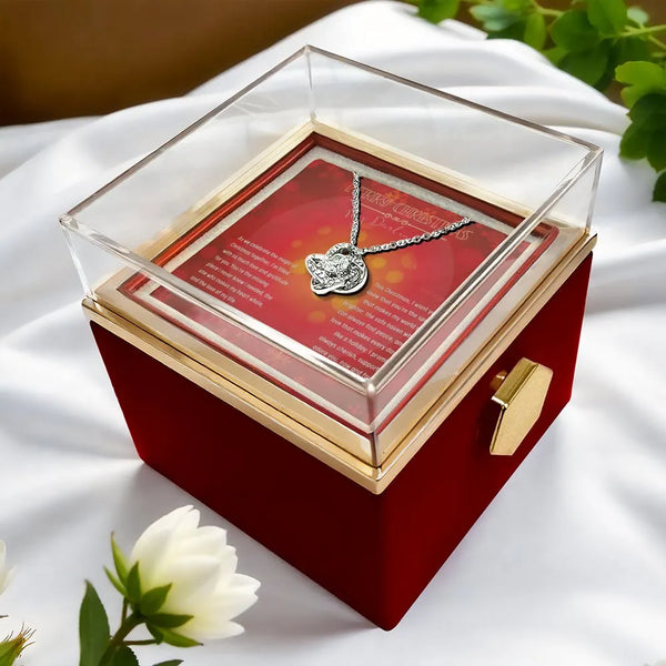 Sparkling CZ Knot Necklace, Love Knot Necklace for Her, White or Yellow Gold Love Knot Pendant, Romantic Christmas Necklace, 