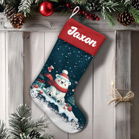 Winter Animal Holiday Stocking, Adorable Polar Bear Christmas Stocking, Personalized Christmas Stocking, Kids Family Fireplace Mantle Decor