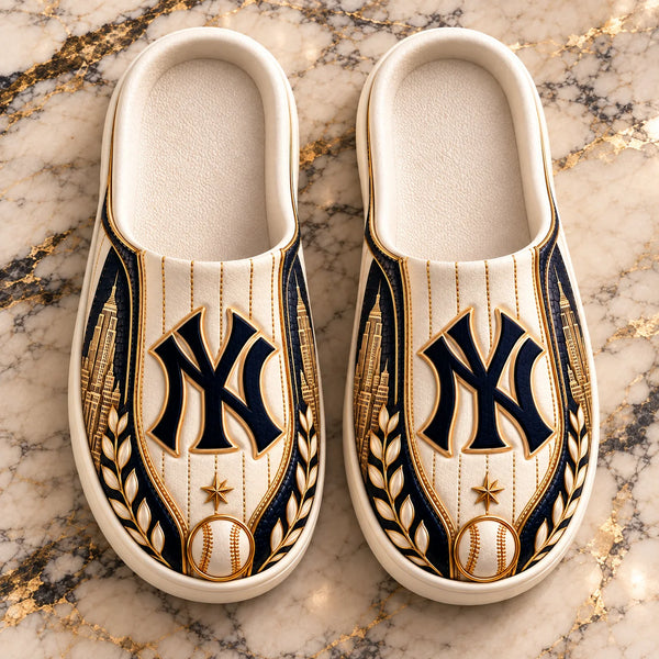 NYY Pinstripe Heritage - Ivory and Navy Clog Sandals - main