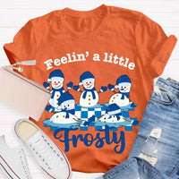 Humorous Christmas Snowman T-Shirt, Feelin a Little Frosty Snowman Shirt, Retro Holiday Graphic Tee, Adorable Winter Snowman Xmas Crew Tee