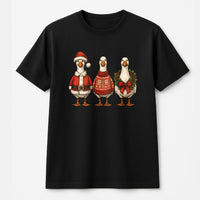 Humorous Holiday Farm Duck Graphic Tee, Christmas Goose T-Shirt, Adorable Winter Animal Shirt, Retro Festive Silly Goose Xmas Present Tee