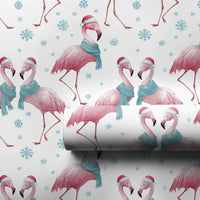 Tropical Santa Hat Holiday Gift Wrap, Christmas Flamingo Wrapping Paper, Adorable Winter Animal Present Paper, Coastal Xmas Wrap Roll