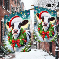 Winter Farm Animal Yard Banner, Christmas Cow Santa Hat Garden Flag, Double Sided Holiday Farmhouse Flag, Porch Lawn Decor