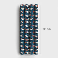 Adorable Santa Hat Bird Gift Wrap, Christmas Puffin Wrapping Paper, Teal Winter Holiday Wrapping Paper, Coastal Nature Lover Holiday Gift Wrap