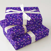 Purple Watercolor Holiday Gift Wrap, Christmas String Lights Wrapping Paper, Colorful Xmas Lights Wrapping Paper, Festive Winter Gift Wrap
