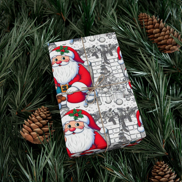 Interactive Santa Scene Gift Wrap Roll, Christmas Coloring Wrapping Paper, DIY Holiday Present Paper, Xmas Gift Wrapping Pape