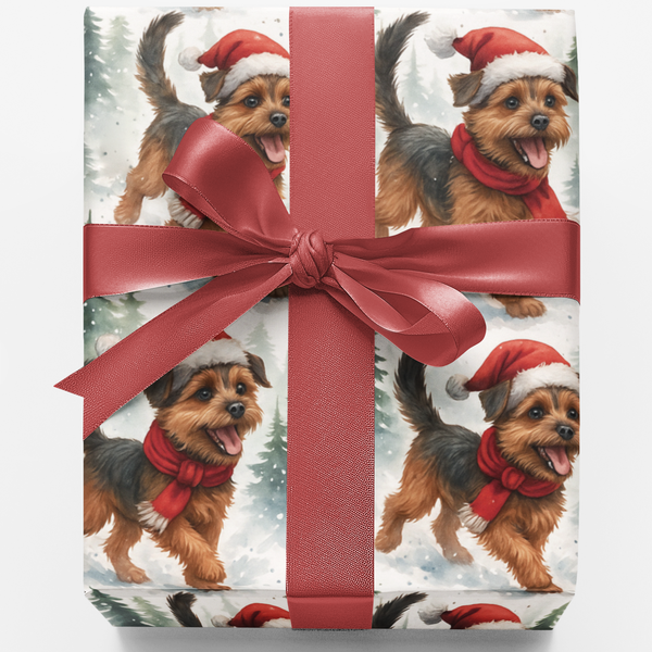Snowy Pine Winter Dog Gift Wrap, Border Terrier Christmas Wrapping Paper, Canine Breed Present Paper, Dog Lover Xmas Wrapping